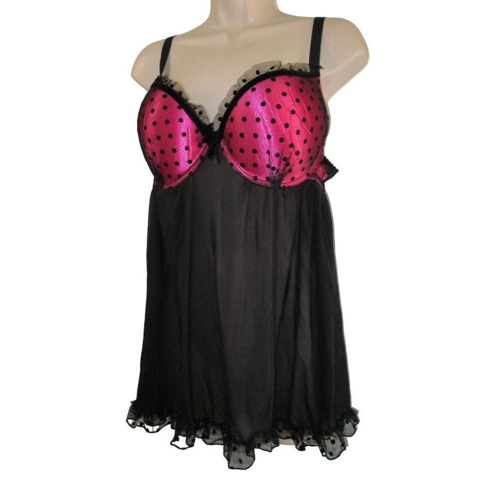 Passion Forever Baby Doll Pink Cups Velvet Polka Dots Sheer Net XL No Panties EU